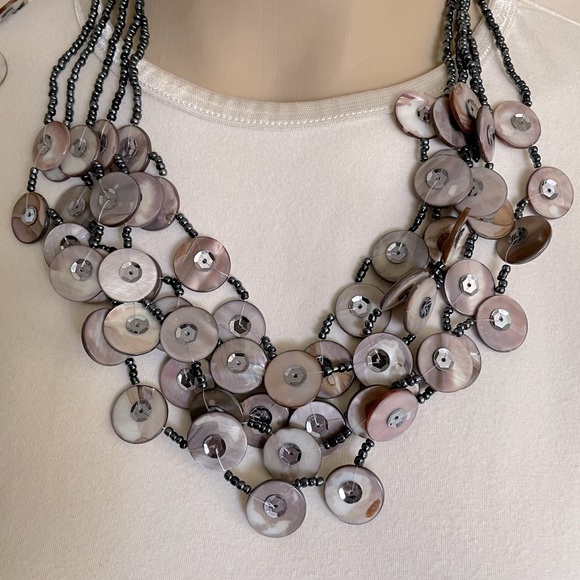 Gray Multi-strand Beaded Necklace And Earrings Set - Picture 3 of 12